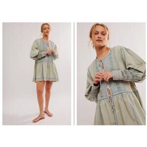 Free People Sweet Summer Bed Jacket Chambray Combo Size M NWT